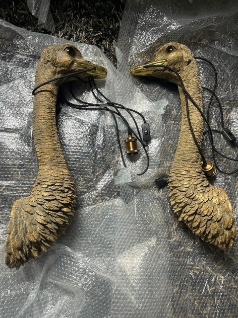 STRUISVOGEL HANGLAMP (SET VAN 2), Ophalen, Zo goed als nieuw, Overige materialen, E27 (groot)