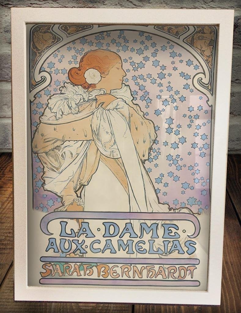 La Dame aux Camelias Sarah Bernhardt Alphonse Mucha in Frame, Verzenden