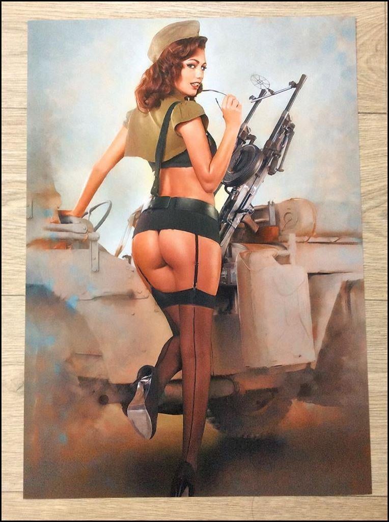 WO2 Retro SEXY Leger Pin up Dame Willy\'s Jeep POSTER, Verzamelen, Militaria | Tweede Wereldoorlog, Verzenden, Amerika, Foto of Poster