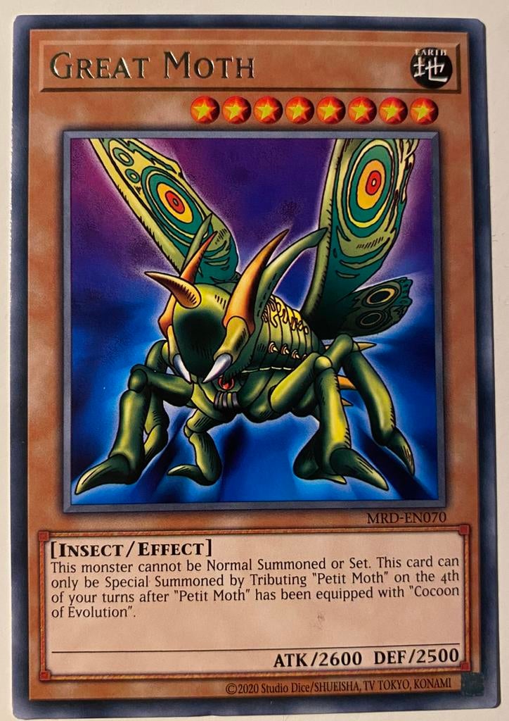 Yu-Gi-Oh! Great Moth MRD Print !, Ophalen of Verzenden, Zo goed als nieuw, Losse kaart