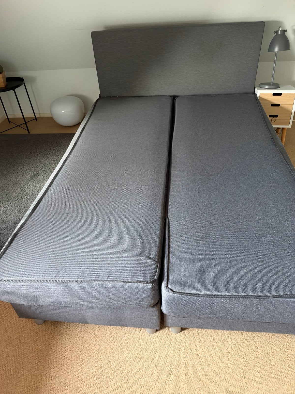 Boxspring 140x200 cm - Grijs, Ophalen, Gebruikt, Tweepersoons, 140 cm