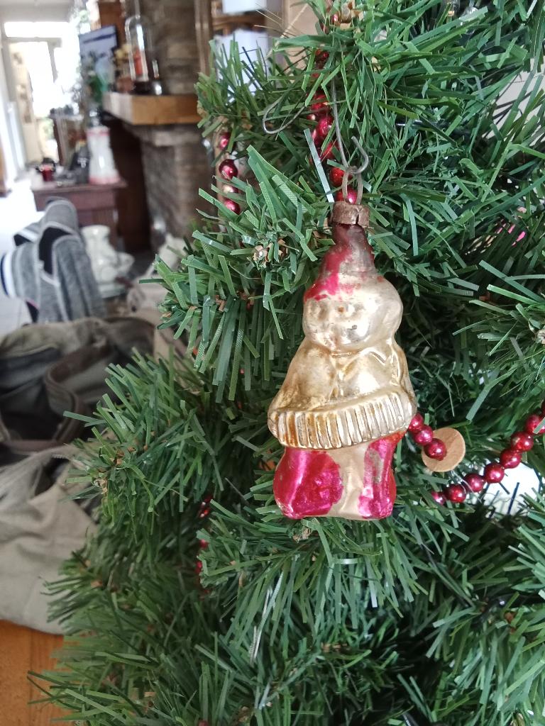 oude kerstbal clowntje met accordeon, Diversen, Kerst, Ophalen of Verzenden, Gebruikt