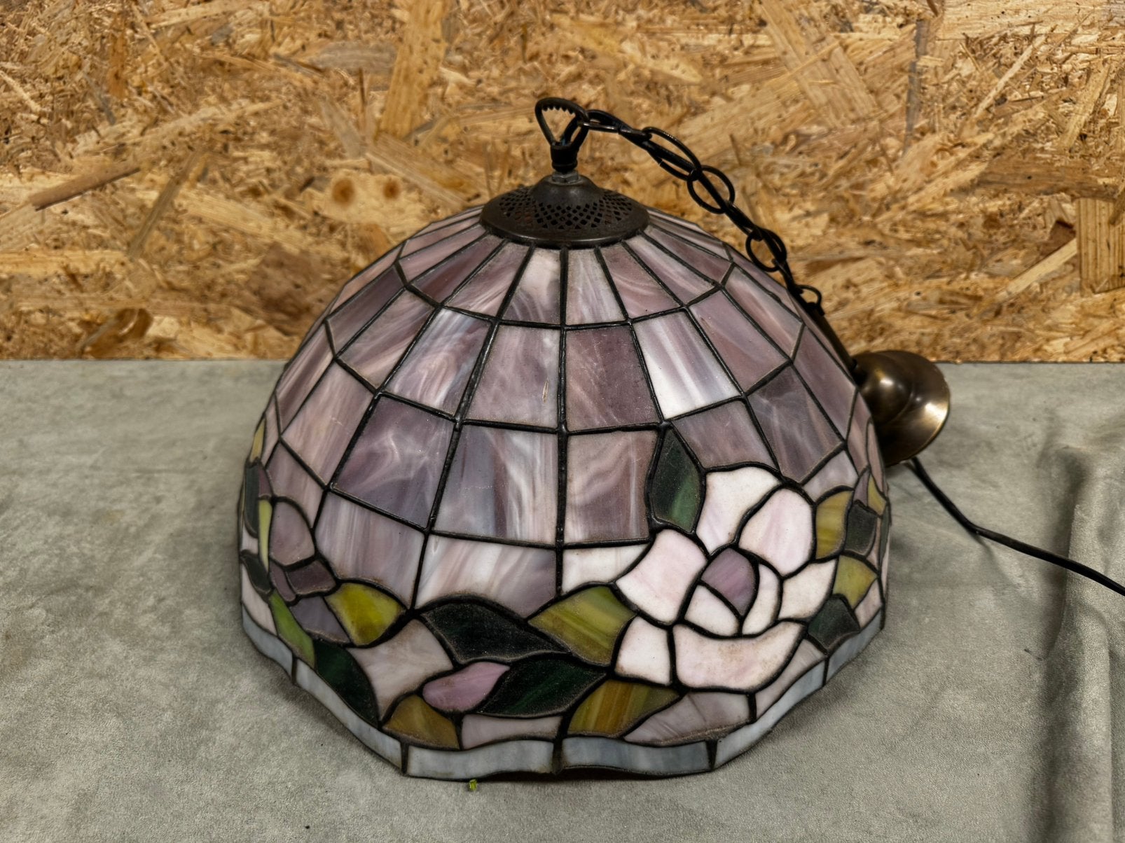 Vintage Tiffany Stijl Hanglamp Glas-in-Lood Rozen - ReK4, Ophalen of Verzenden
