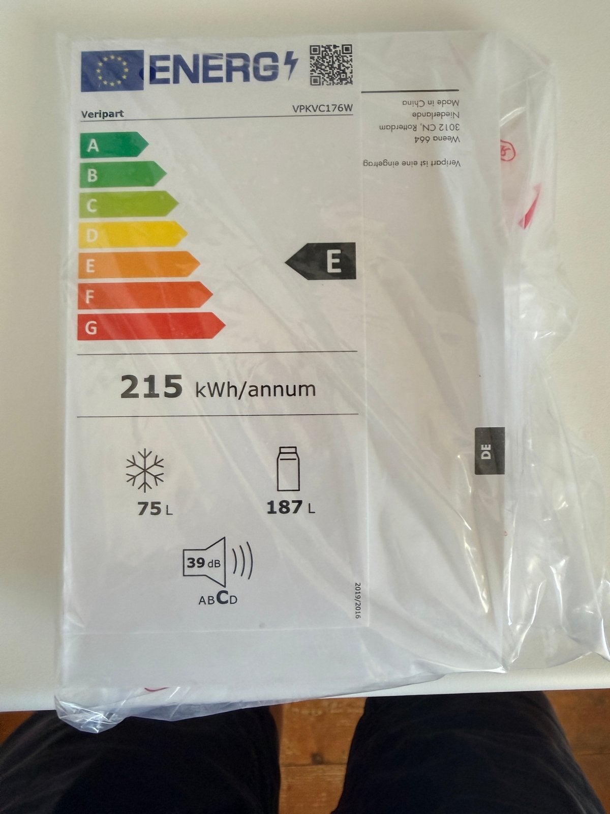 Veripart VPKVC176W Koel-vriescombinatie - Nieuwstaat, Ophalen, 200 liter of meer, 60 cm of meer, Met aparte vriezer