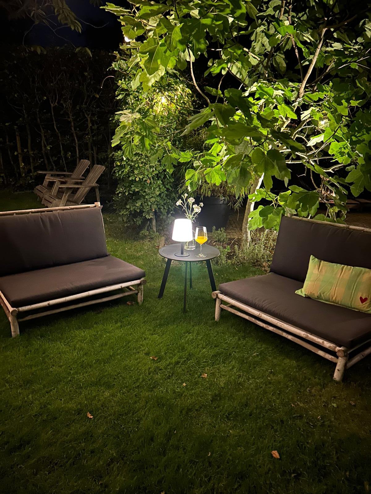 2x bamboe tuinbank, Tuin en Terras, Ligbedden, Gebruikt, Rotan, Ophalen