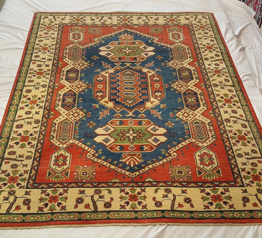 KAZAK Oosters Perzische tapijten 239 x 172/kleed/kelim/Loper, Blauw, Www.simatapijten.nl, 150 tot 200 cm, Ophalen of Verzenden