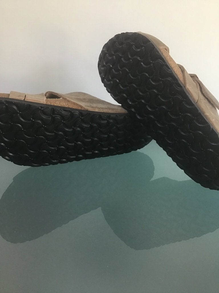Birkenstock 39 bruine slippers | leer | Gratis verzenden, Slippers, Bruin, Verzenden, Zo goed als nieuw