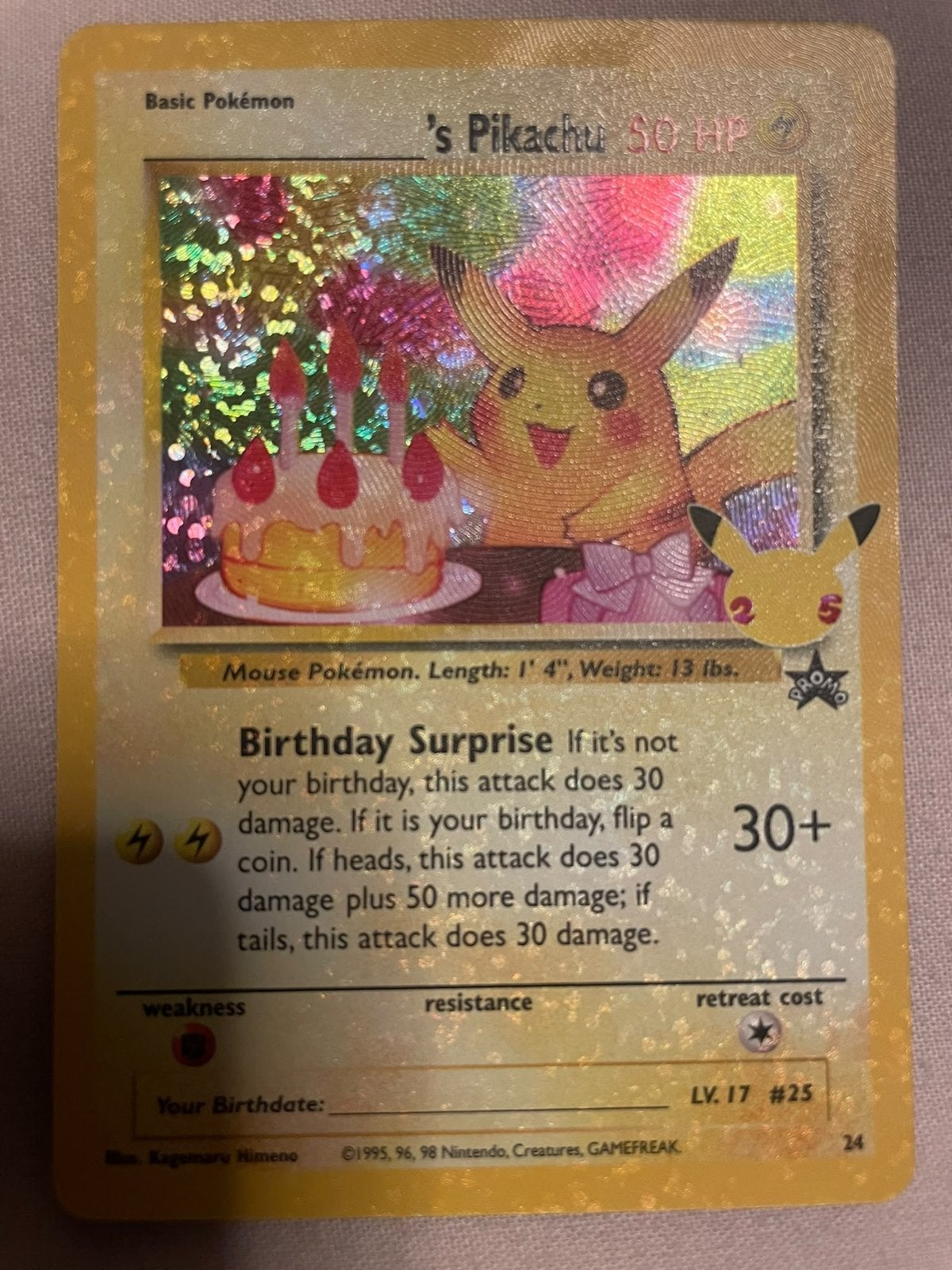 Pikachu's Birthday #24/53 - Celebrations 25 jaar Pokémon, Ophalen of Verzenden, Zo goed als nieuw, Losse kaart, Foil