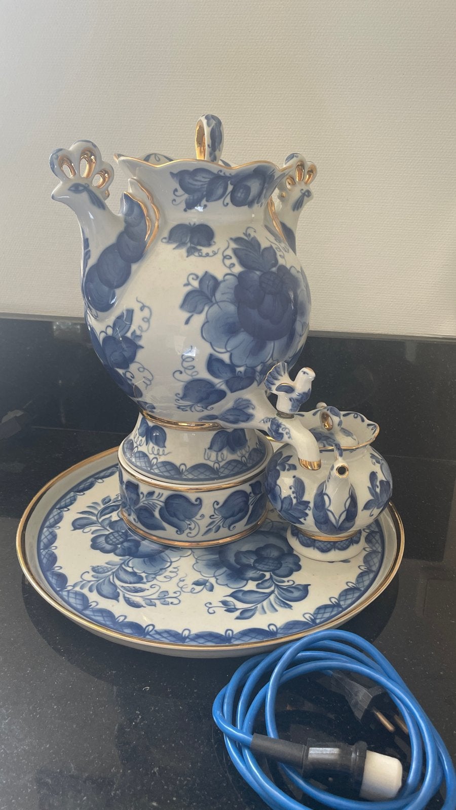 Gzhel Samovar Theepot Set - Blauw en Wit Porselein, Antiek en Kunst, Ophalen