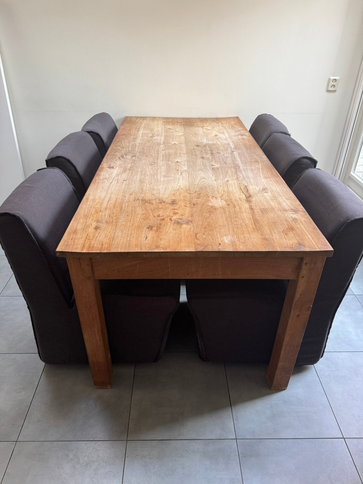 Teakhouten eettafel eventueel met bijpassende salontafel, Ophalen, Gebruikt, 4 tot 6 stoelen