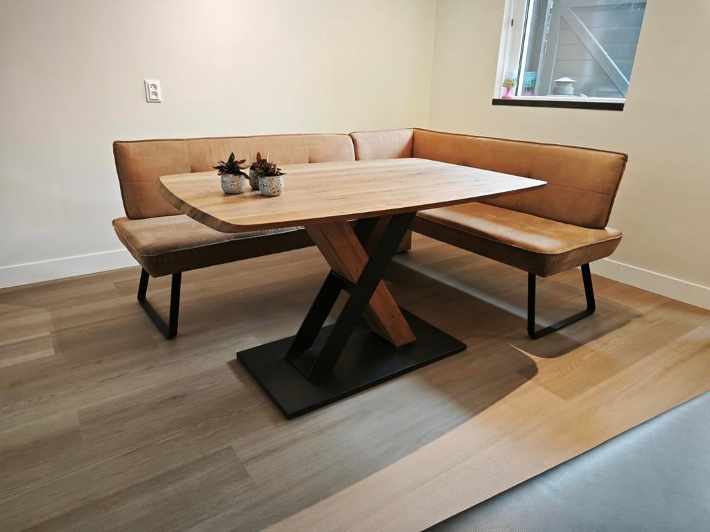 Eiken tafel (Deens ovaal) + hoekbank 4/5 personen, Ophalen, Zo goed als nieuw