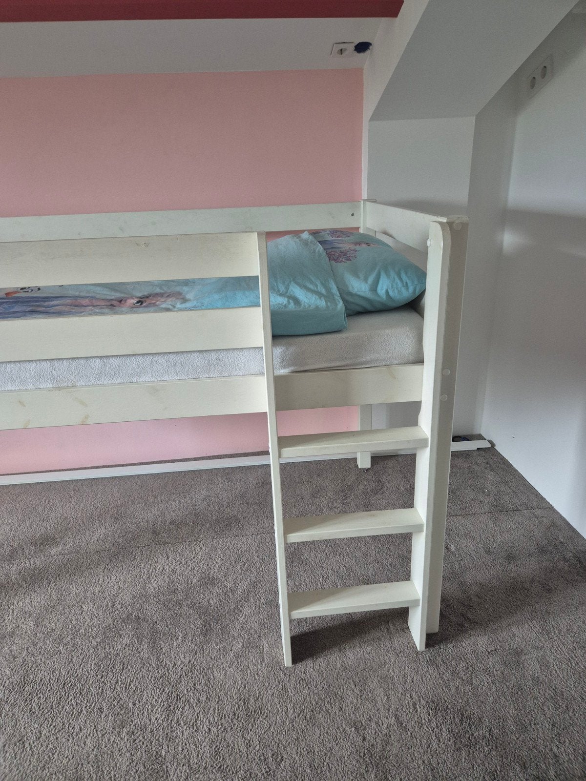 Wit halfhoogslaper bed met lattenbodem, Ophalen, Gebruikt, 90 cm, Eenpersoons