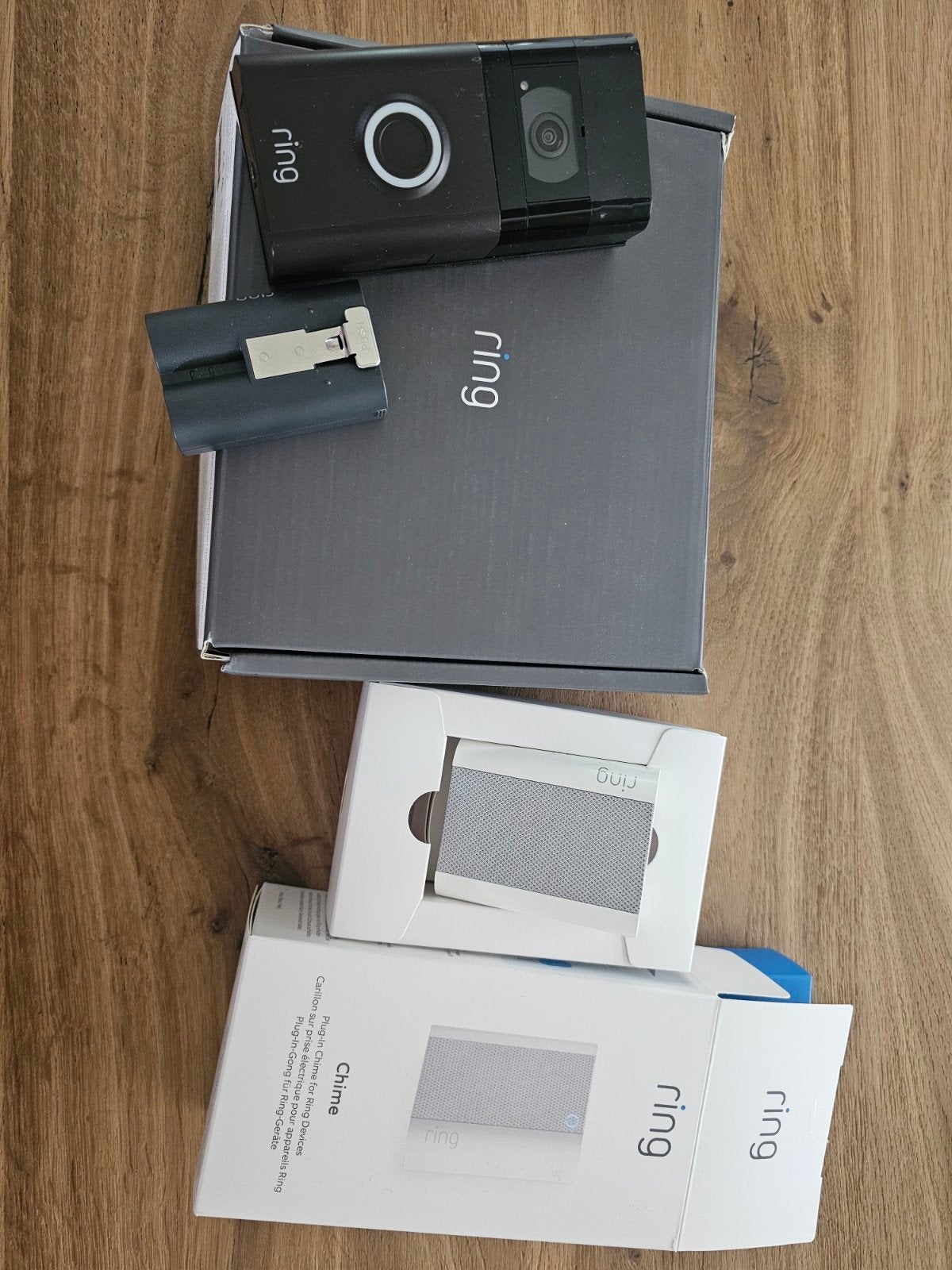 Ring Video Deurbel met extra batterij en Chime, Ophalen of Verzenden, Gebruikt, Detector, Sensor of Melder, Rook