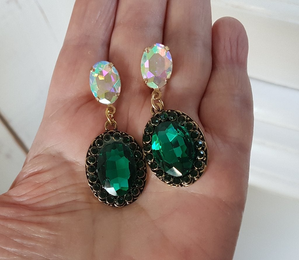 Sparkle Oorbellen Groen met AB steker, Verzenden, Nieuw, Glas, Knopjes of Stekers