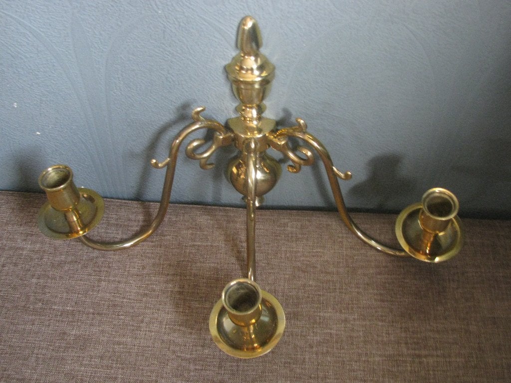 3 Armige Wandkandelaar / Kandelaar van Koper H 25 cm, Verzenden