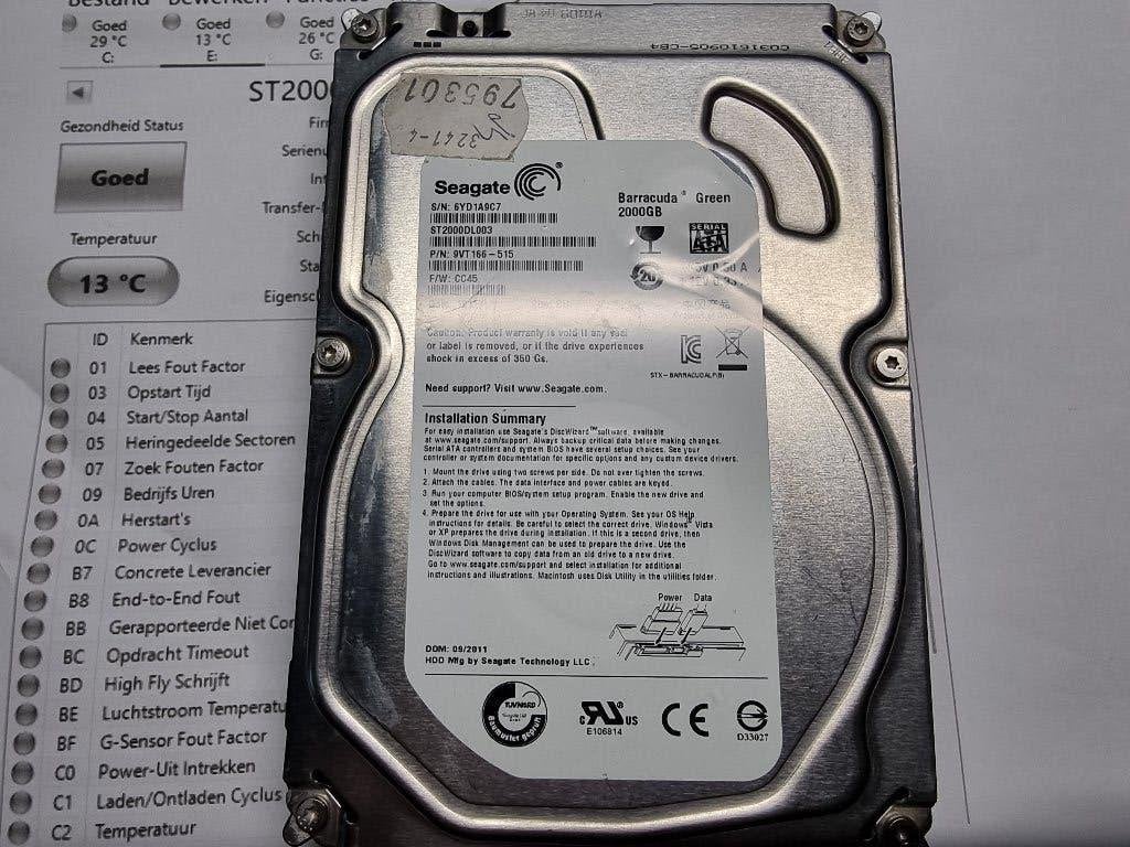 Seagate 2TB (2000GB) HDD 3.5 inch met test rapport, HDD, Ophalen of Verzenden, Zo goed als nieuw, Desktop