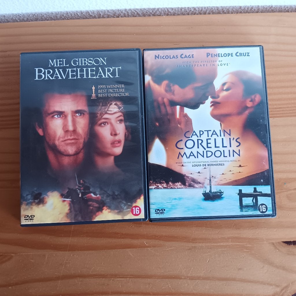 Braveheart & Captain Corelli's Mandolin DVD's, Gebruikt, Vanaf 16 jaar, Historisch of Kostuumdrama, Ophalen of Verzenden