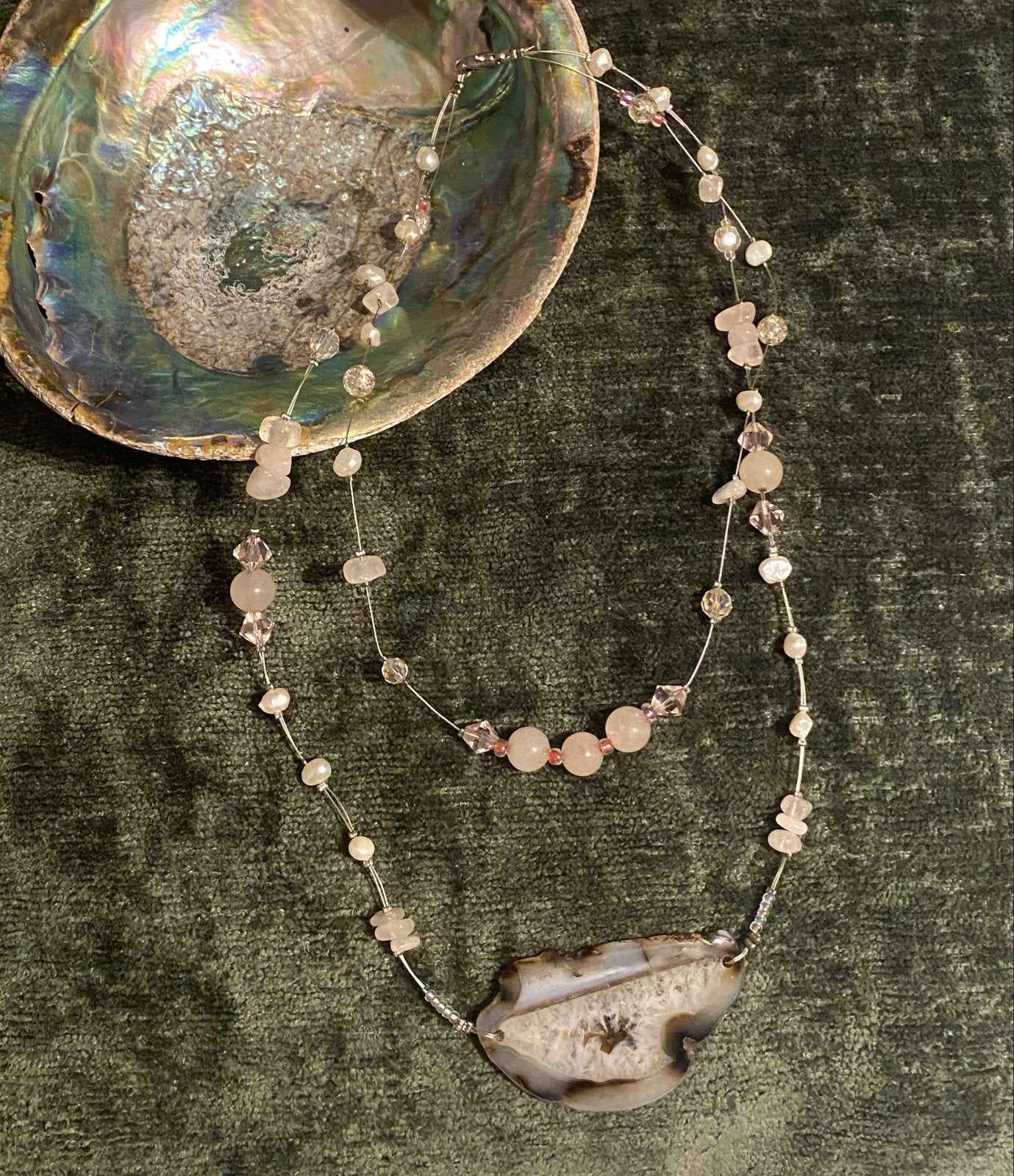 Handgemaakte dubbellaagse ketting met Agaat & Rozenkwarts, Sieraden, Tassen en Uiterlijk, Kettingen, Nieuw, Ophalen of Verzenden