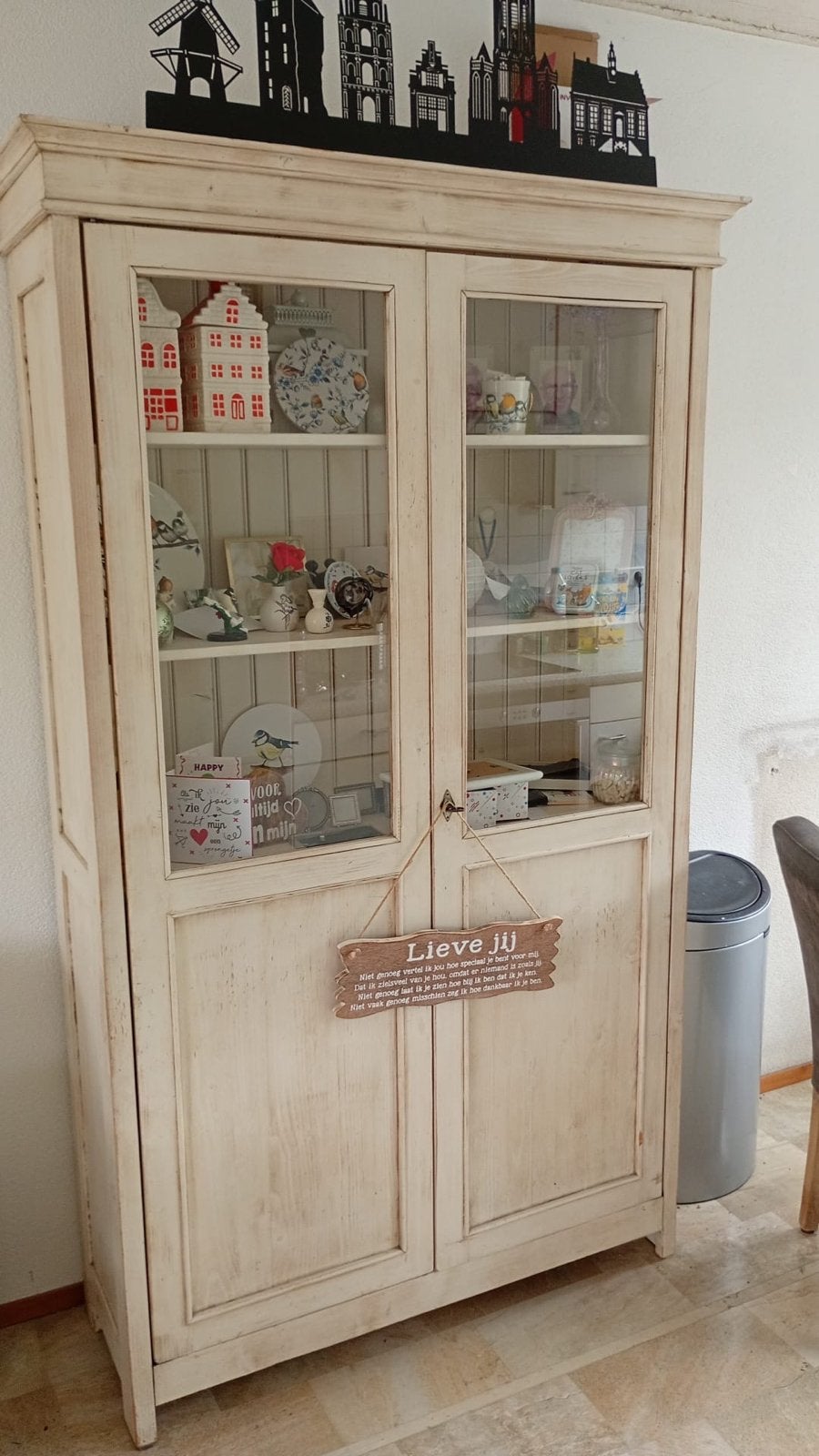 Brocante vitrinekast  landelijke buffet kast, Ophalen, 200 cm of meer, 150 tot 200 cm, 25 tot 50 cm