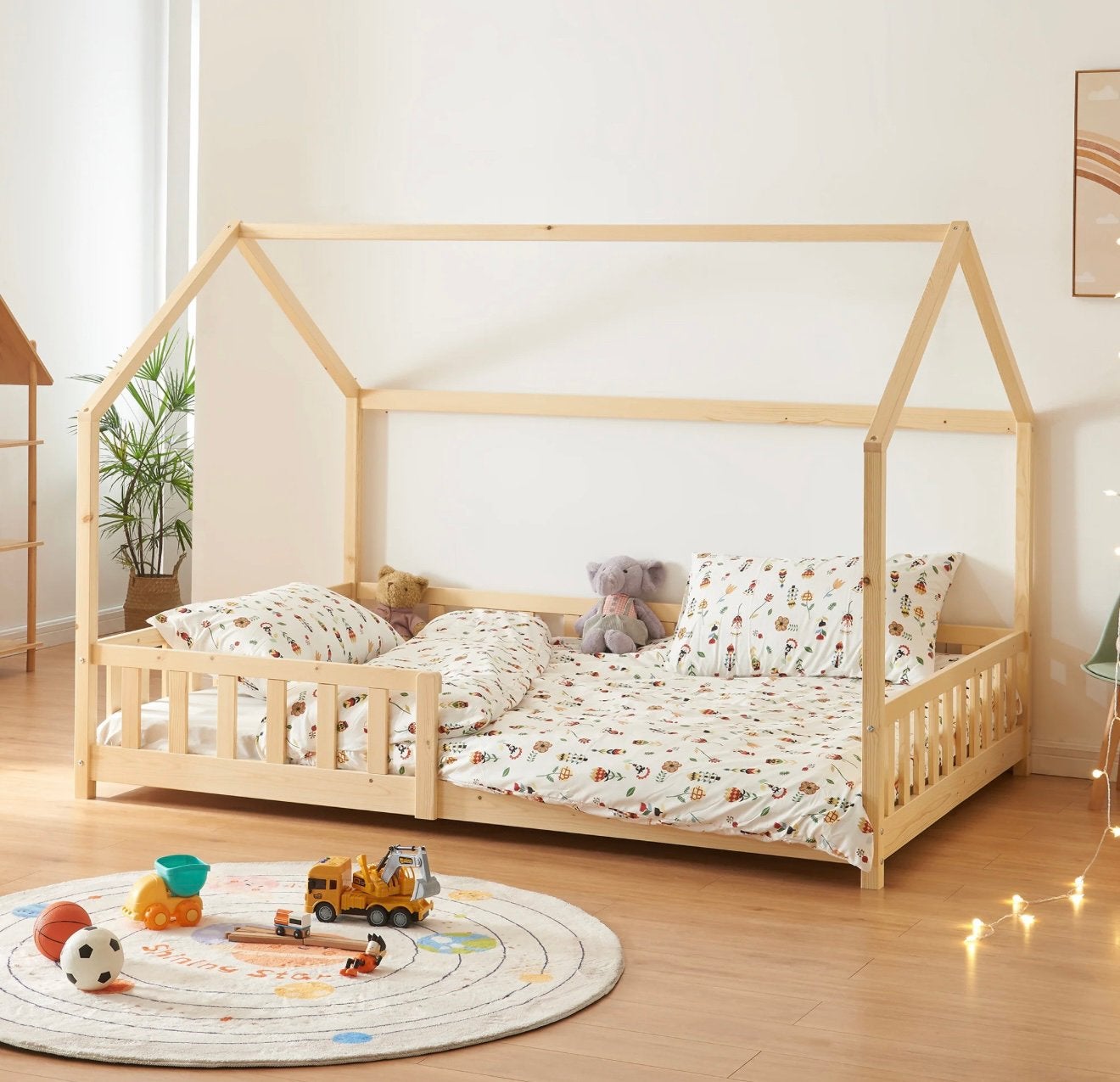 Kinderbed + matras en uitvalbeveiliging 200x146, Ophalen, 180 cm of meer, 70 tot 85 cm, Matras