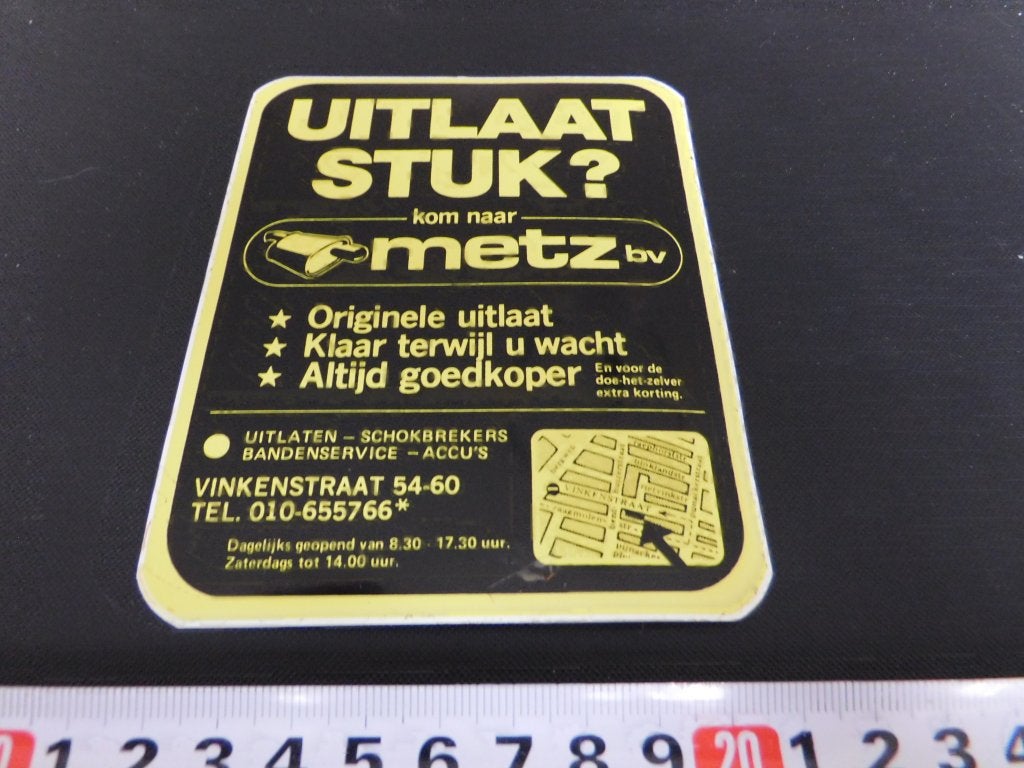 sticker METZ bv Vinkenstraat 54-60 010-655766 Uitlaat stuk ?, Ophalen, Zo goed als nieuw
