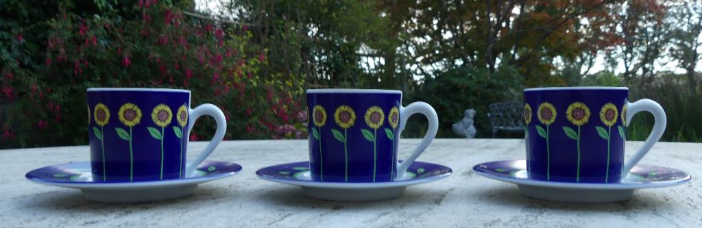 3 x Douwe Egberts Kahla Zonnebloem Espresso Kop en Schotel, Nieuw, Ophalen of Verzenden, Wedgwood, Kop(pen) en/of Schotel(s)