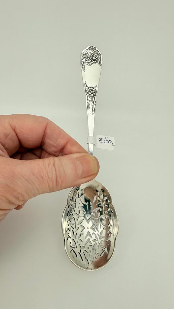 Antiek zilveren hele mooie natfruitschep. Lengte: 15,1 cm, Verzenden, Zilver