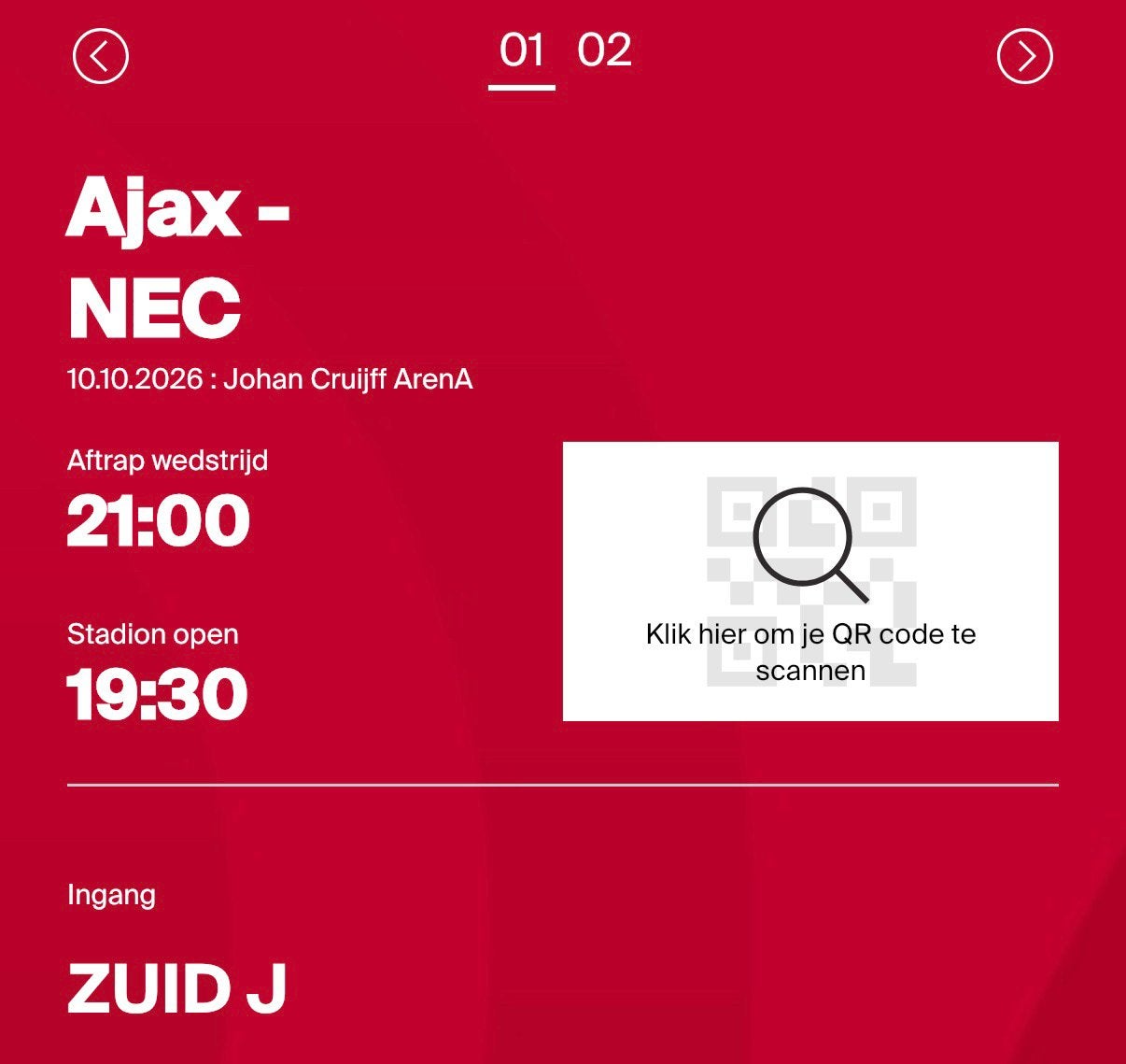 Ajax - NEC vak430 2 tickets(naast elkaar,lees beschrijving!), Twee personen