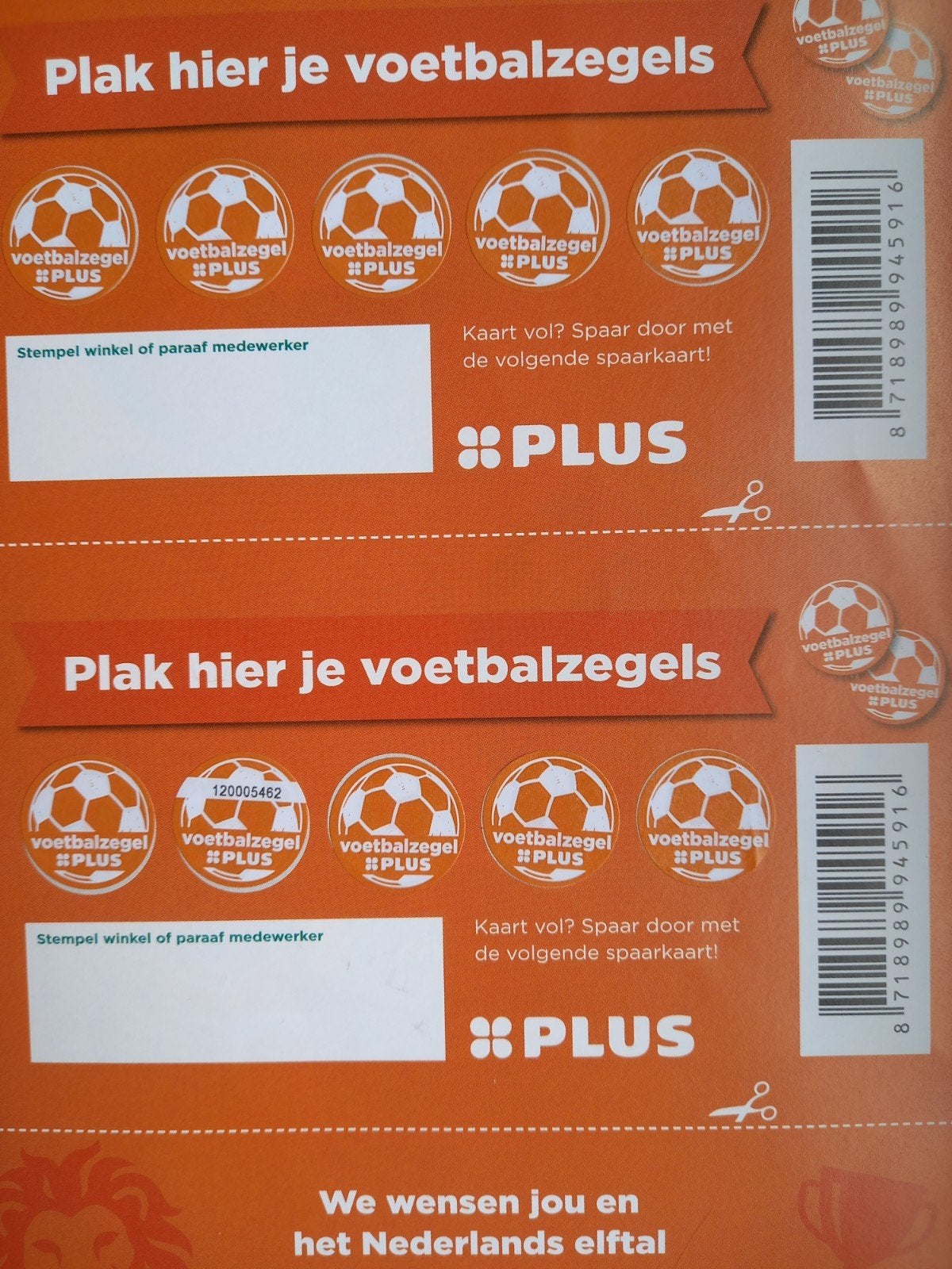 2 Volle spaarkaarten voor een voetbal, Verzamelen, Supermarktacties, Plus, Ophalen of Verzenden