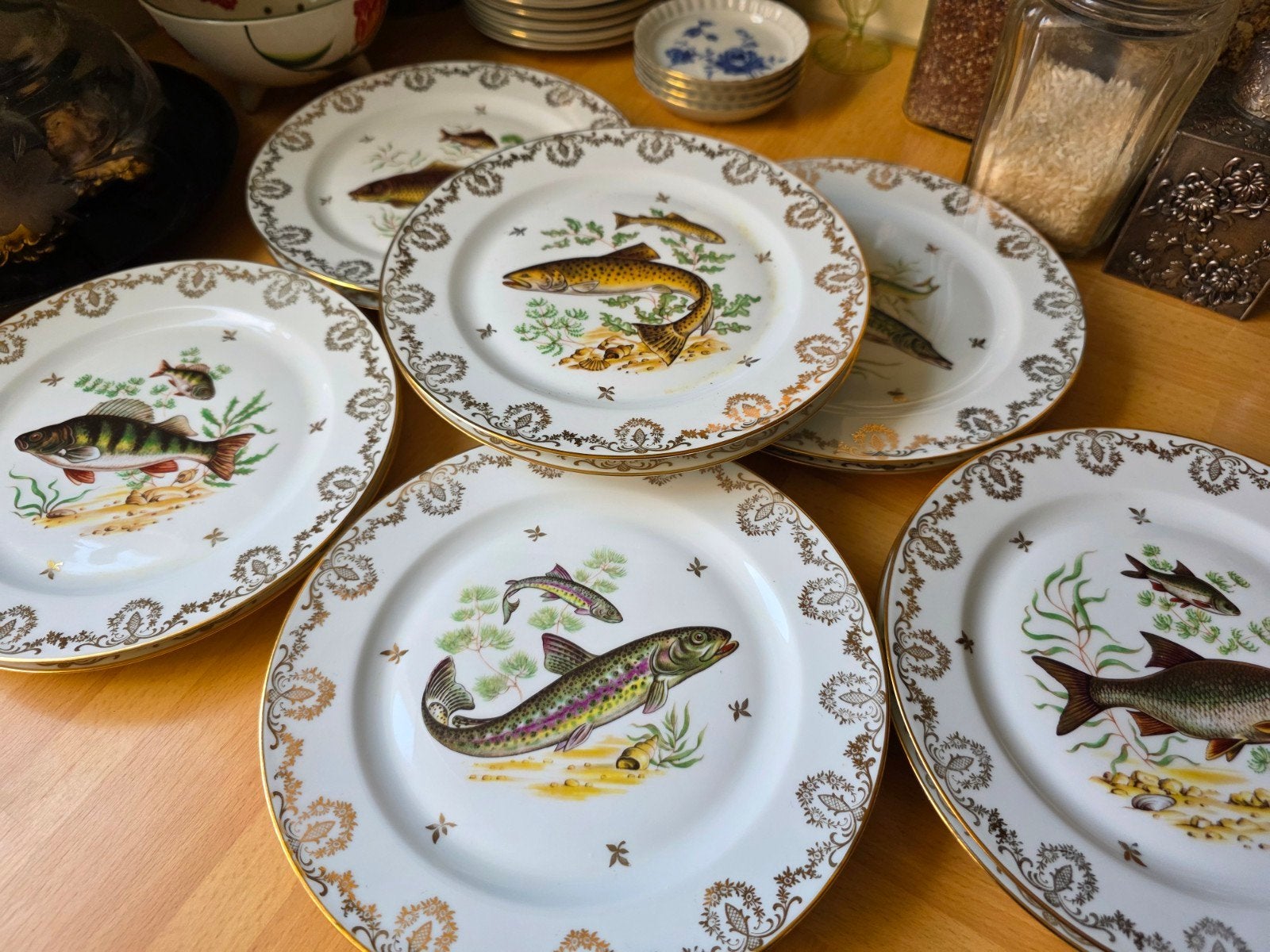 6 x 2 verschillende zoek maar uit bord Vis vissen Limoges, Antiek en Kunst, Ophalen of Verzenden