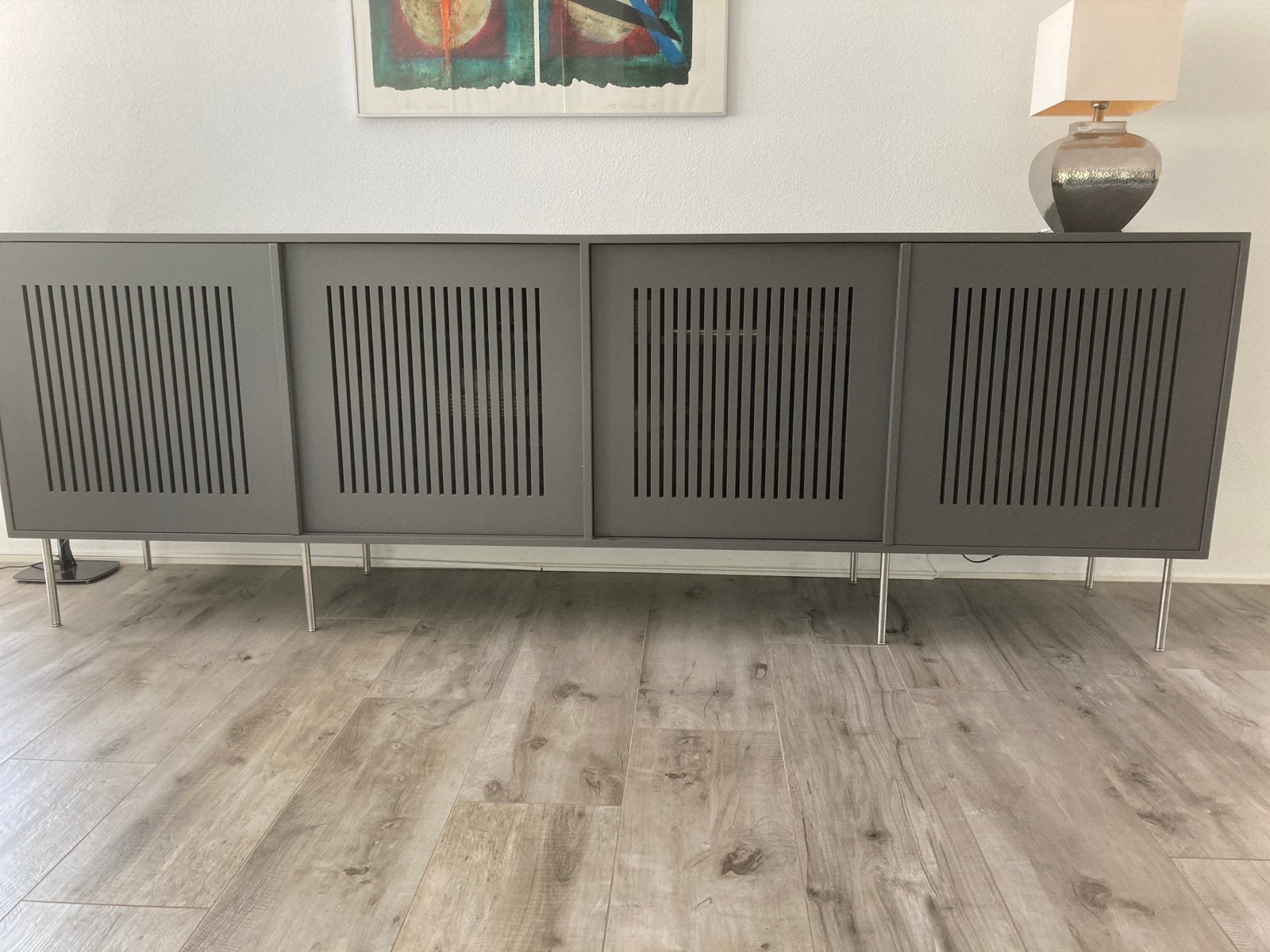 dressoir van Pilat & Pilat met schuifdeuren en metalen poten, Ophalen, Gebruikt, 200 cm of meer, Kersenhout