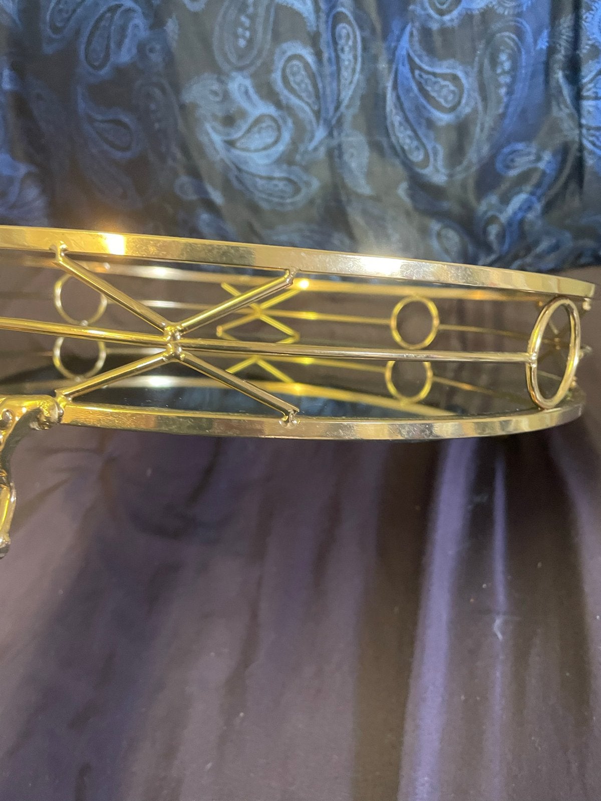 Gouden spiegel dienblad met decoratieve rand, Ophalen, Klassiek, Zo goed als nieuw, Goud