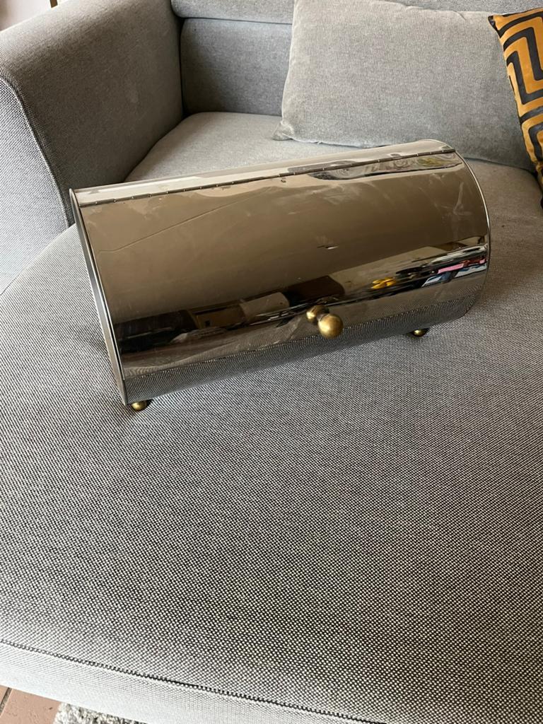 Retro RVS broodtrommel, Ophalen, Gebruikt, Zilver, Metaal