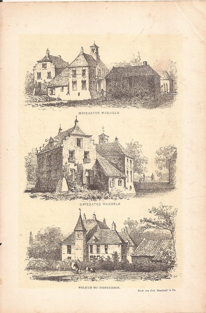 Havezathe Warmelo (2x) en Weldam bij Diepenheim Litho Ca1890, 1800 - 1899, Ophalen of Verzenden, Origineel, 15 cm