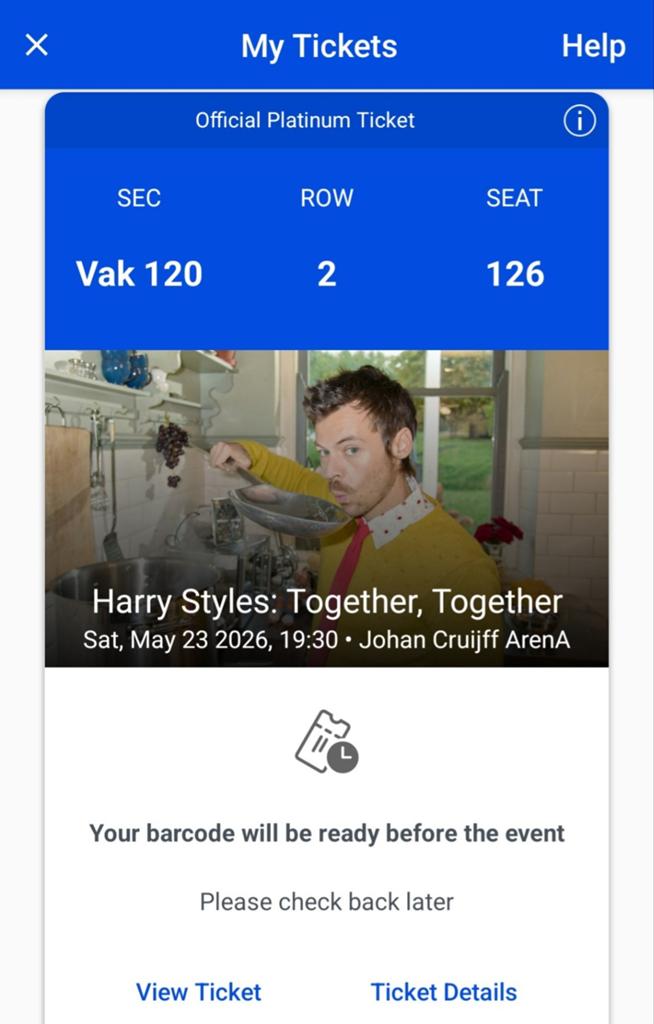 NOG2! 6x Harry Styles 23 mei PLATINUM, rij2, van €435,nu174, Drie personen of meer, Mei