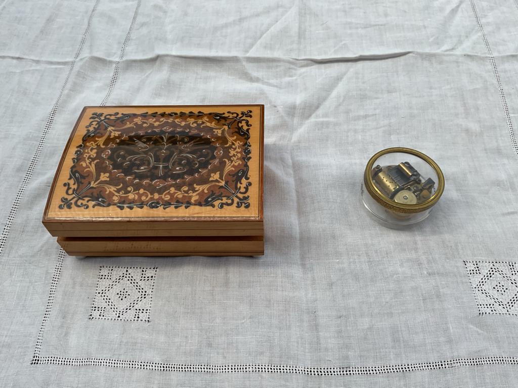 Vintage Muziekdoosje met Inlegwerk en Reuge Muziekmechanisme, Ophalen of Verzenden