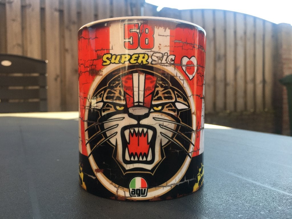 ✅ Marco Simoncelli Helmet mok MotoGP Super Sic Vintage olie, Ophalen of Verzenden, Nieuw, Motoren