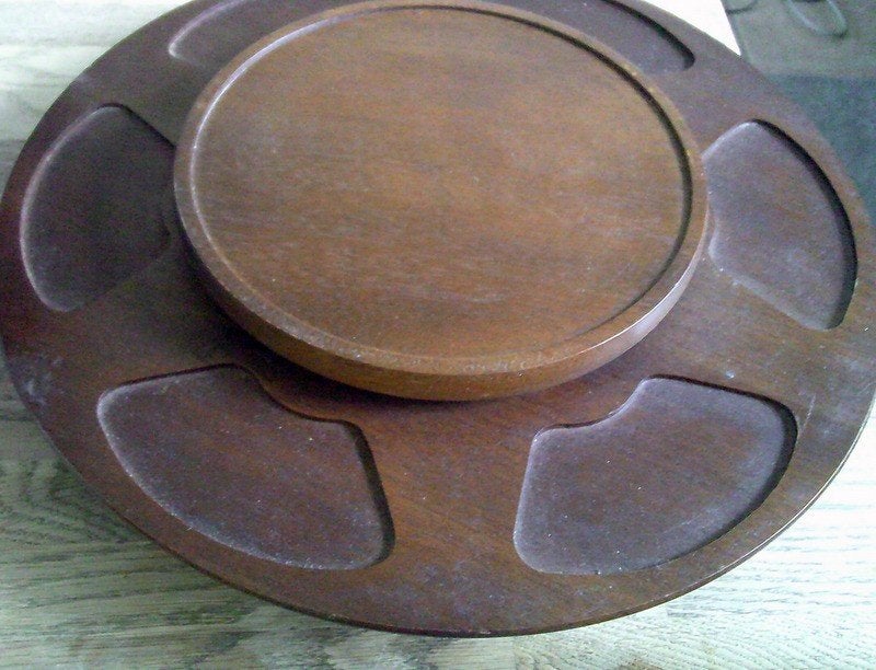 Vintage lazy susan draaiplateau van teakhout Japan, Ophalen of Verzenden