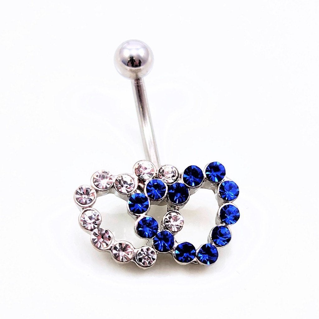 RVS Dubbel-Harten Navelpiercing Wit-Blauw-Zirkonia, Navelpiercing, Staal, Birgitta-Gracht 33, 6465 EL Kerkrade, Nederland, Verzenden