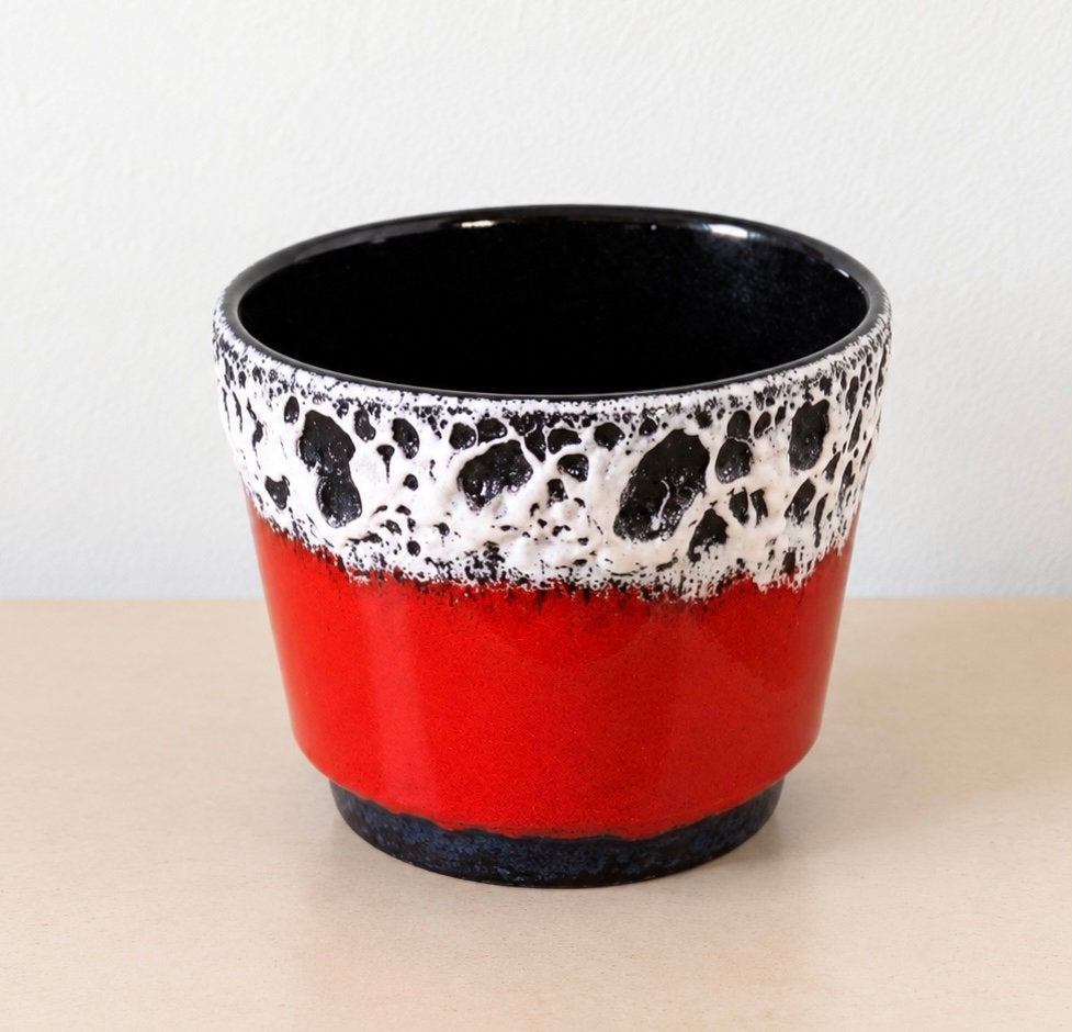 Vintage bloempot FatLava rood/wit Jopeko West Germany, Rond, Binnen, Ophalen of Verzenden, Zo goed als nieuw