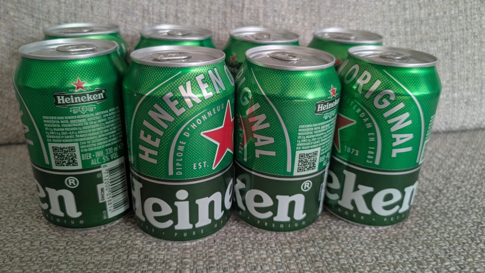 Acht blikjes Heineken, Verzamelen, Ophalen of Verzenden, Gebruikt