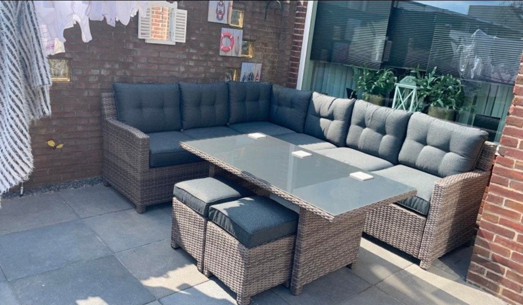 Diner loungeset met tafel en nieuwe kussens, Ophalen, Gebruikt, Bank, Loungeset