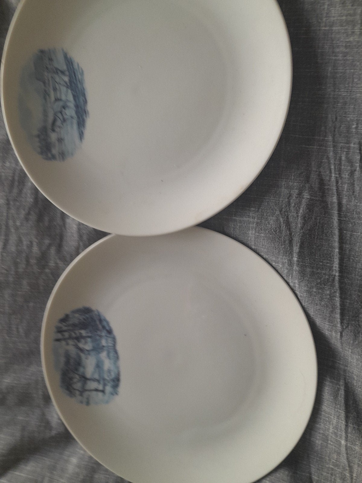 Twee witte borden met blauw decoratie, Ophalen of Verzenden, Zo goed als nieuw, Bord(en), Modern
