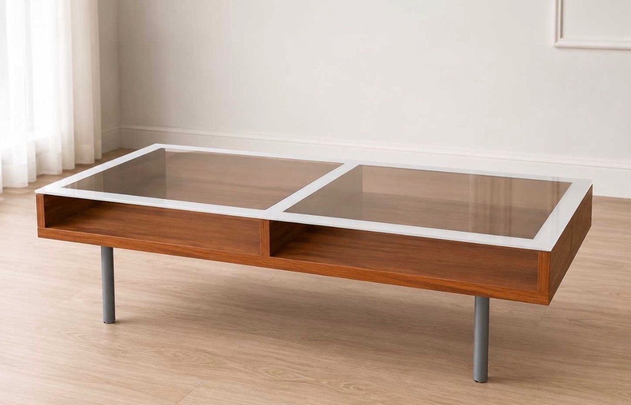 Lorna Salontafel - Hout en Glas, Gebruikt, 50 tot 100 cm, 100 tot 150 cm, Ophalen of Verzenden