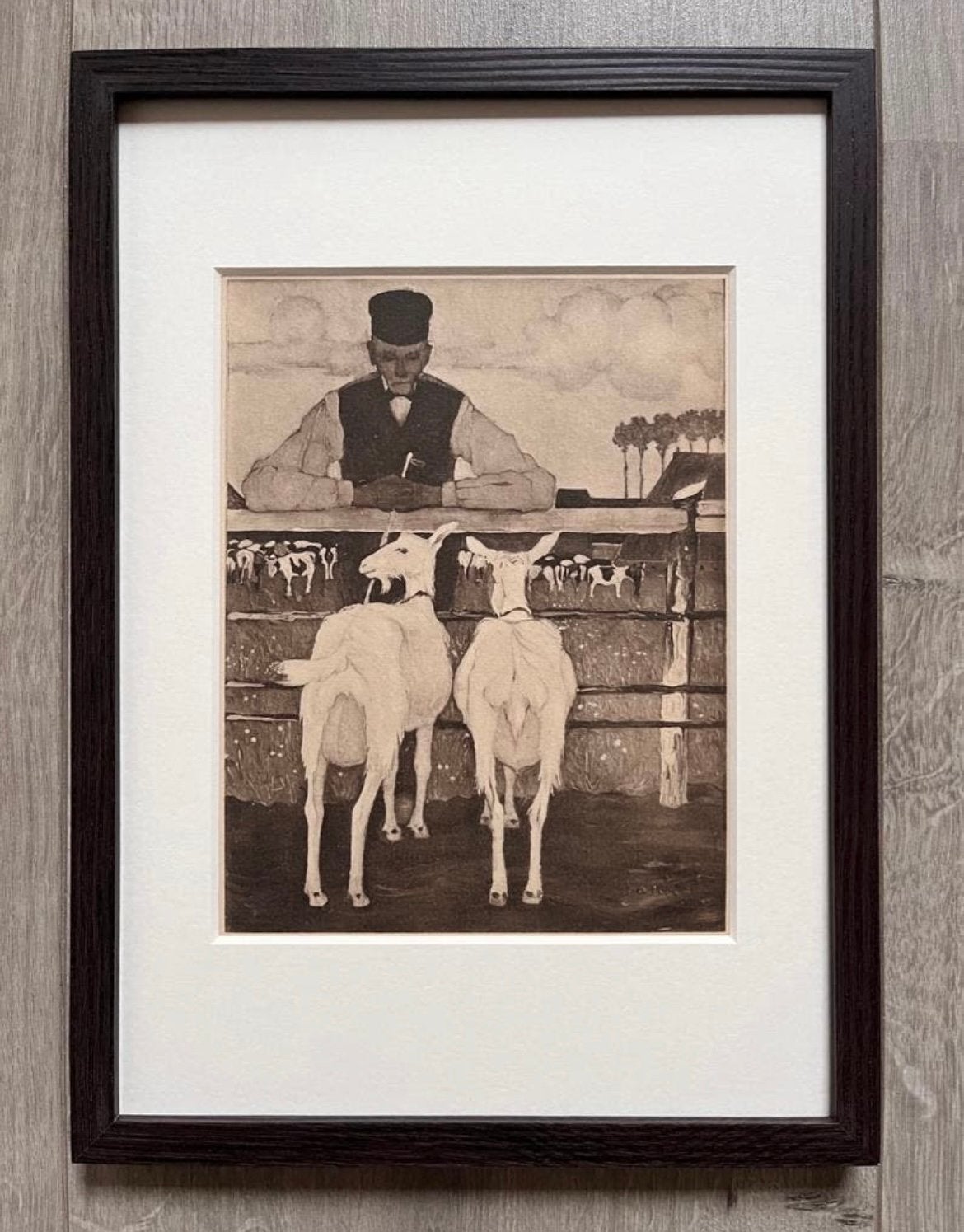 Jan Mankes 1889-1920 / Heliogravure Vader met Geitjes 1923, Antiek en Kunst, Kunst | Etsen en Gravures, Gesigneerd, 23 cm, Ophalen of Verzenden