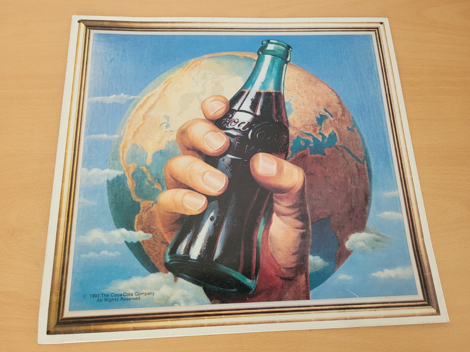 Vintage Coca-Cola reclamebord uit 1993, Reclamebord, Gebruikt, Onbekend, Ophalen of Verzenden