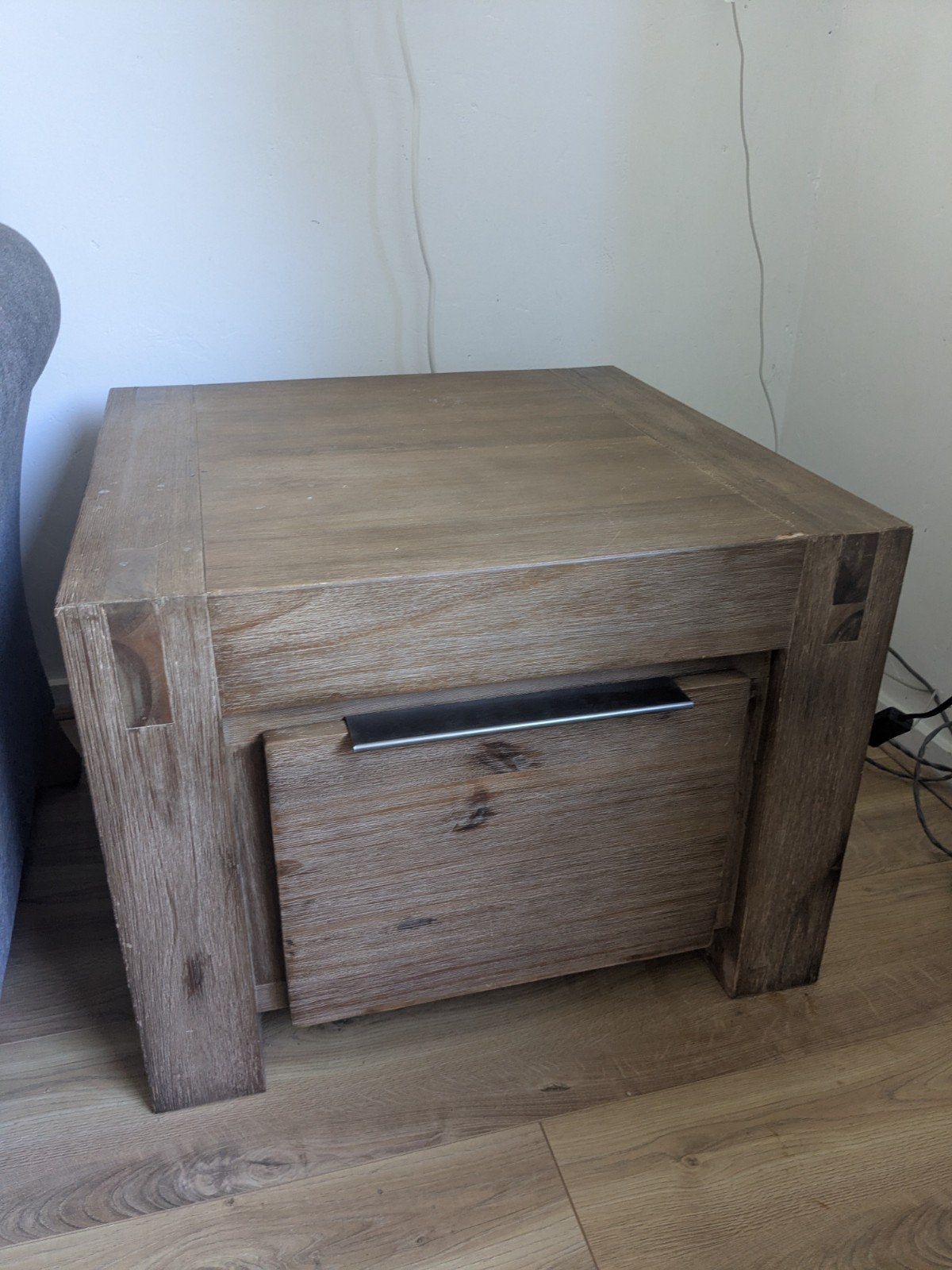 Klein houten bijzettafel met lade - Set uitbreiding, Minder dan 55 cm, Gebruikt, Rechthoekig, Ophalen