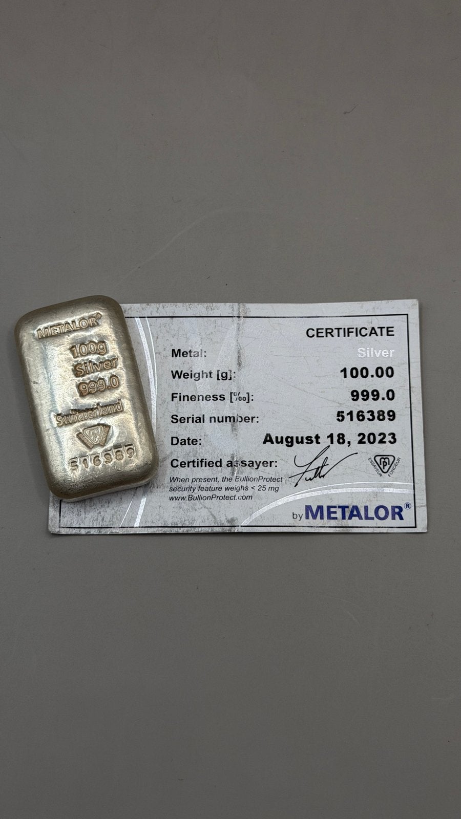 METALOR 100g Zilverbaar 999.0 Fijnheid met Certificaat, Ophalen of Verzenden, Zilver
