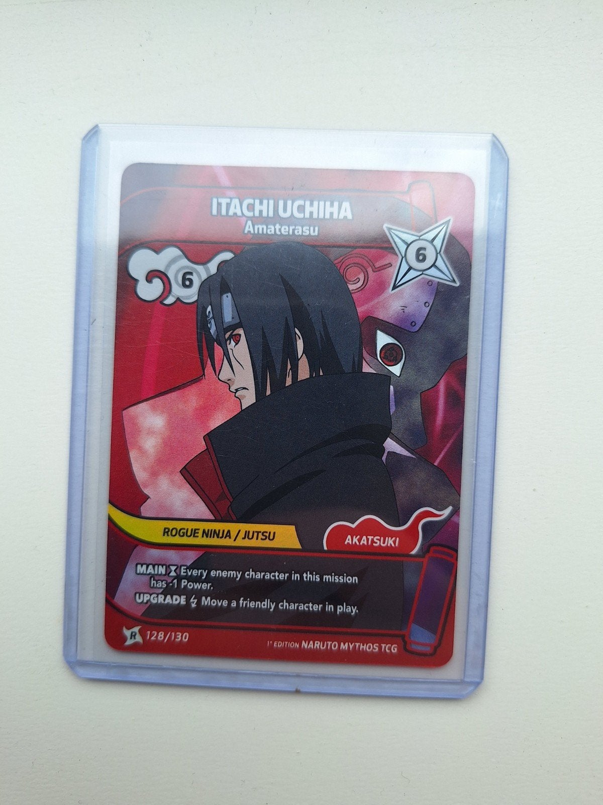 Naruto Mythos TCG Itachi Uchiha Amaterasu 1st Edition, Ophalen of Verzenden, Zo goed als nieuw, Losse kaart