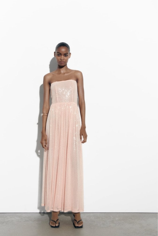 Dames Zara maxi jurk tricot lovertjes pailetten roze nieuw S, Kleding | Dames, Jurken, Nieuw, Ophalen of Verzenden, Roze, Maat 36 (S)
